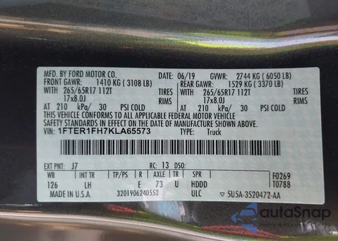 2019 Ford Ranger Xlt z USA, uszkodzony, nr VIN 1FTER1FH7KLA65573